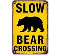FGHRR Slow Bear Crossing Sign Metal Tin Wall Rusty Retro Looking Sign Poster Gifts Cafes Bar Club Office Store Yard Garage 12X8 Inch