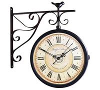 FGHSD Retro Wall Clocks Double-Side Hanging Clock European Antique Style Double Side Wall Clock Creative Classic Clocks Metal Iron Mute Clock Living Room Bracket Clock Desktop Home Decoration (2)