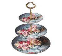 FGHSKIZ Fruit Platter, Three-Layer Fruit Plate European Bone China Cake Tray Ceramic Pastry Double Fruit Bowl Fruit Basket/Blue Plates