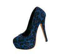 FgigcvE Women's Blue Leopard Print Suede Platform Stiletto Heels, Plus Size Pointed Toe Dress Pumps for Nightclub Party,Blue,6 UK