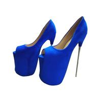 FgigcvE Women's Deep Blue Faux Suede Peep Toe Platform Pumps with Steel Heel, 22CM High Heels Plus Size for Wedding Party Nightclub,Blue,11 UK