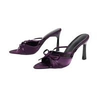 FgigcvE Women's Grape Purple Satin Pointed Toe Sandals, Elegant 3.5 Inch Stiletto for Wedding Date Night,Purple,6 UK