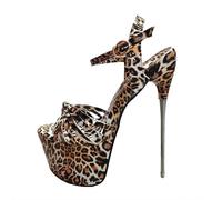 FgigcvE Women's Leopard Print Adjustable Buckle High Heel Sandals, Ladies 19CM Slim Stiletto Plus Size Heels for Nightclub, Celebration,Leopard,9 UK