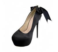 FgigcvE Women's Plus Size Black Satin Platform Stiletto Pumps, 16CM High Heels for Catwalk Wedding Cocktail Formal Events,Black,6 UK