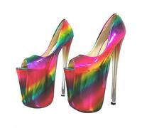 FgigcvE Women's Shiny Holographic Rainbow Peep Toe High Heels, 22CM Stiletto Pumps, Unisex Plus Size for Club Footwear,Multicolor,9 UK