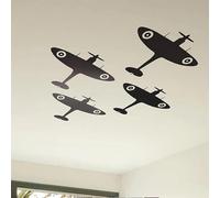 FGJFGGFR Black PVC 4 Pieces Spitfire Aircraft Ceiling Wall Stickers Children's Room Cartoon Fighter Sticker Bedroom Decal