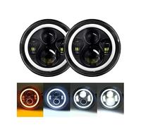 FGKDLDZCZM Front Headlights For Lada For Niva 4X4 For Uaz For Hunter Car For Defender 90 110 7" Led Round Halo Angel Eyes Headlights 2pc