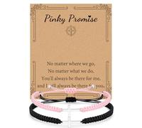 Fglqfam Cross Bracelets for Women, Matching Bracelets for Couples, Double Heart Pinky Promise Relationship Friendship Jewelry Birthday Aniversario Gift for Him Her, Small, Brass,Nylon, no gemstone