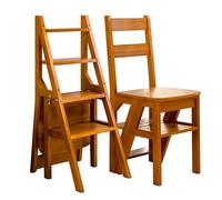 FGNIXLN Step Ladder, Step Ladder, 4 Steps, Folding 2-in-1 Ladder and Chair, Step Stool, Foldable, Wooden Step Ladder, Household Stepladder, Maximum Load 180 kg, Suitable for Kitchen, Home, Libraries