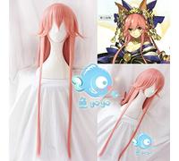 FGO Fate Grand Order Extra Servant Caster Tamamo No Mae Long Pink Ponytail Straight/Curly Cosplay Synthetic Hair +Free Wig Cap A straight (150CM)