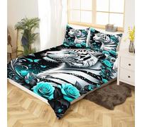 Fgolphd 3D Teal Tiger Duvet Cover Set - Vibrant Wildlife & Graffiti Design, Breathable & Durable Microfiber Bedding single