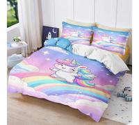 Fgolphd Cheerful Rainbow Joyful Dancing Unicorn Duvet Cover Set, 3D Printed Duvet Cover with Pillowcases, Soft Microfiber, All Seasons, Zipper Closure, For Kids Teens Boys Girls Super King