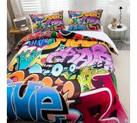 Fgolphd Colorful Graffiti Quilt Cover - Urban Street Art Pattern Printed Bedding, Breathable and Durable Microfiber Bedding, for Hip Hop and Street Style Enthusiasts single