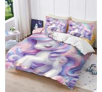 Fgolphd Peaceful Sleeping Unicorn Duvet Cover Set, 3D Printed Duvet Cover with Pillowcases, Soft Microfiber, All Seasons, Zipper Closure, For Kids Teens Boys Girls Double