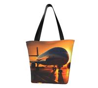 FGPkjh airplane at sunset Print Lightweight Shoulder Bag Summer Outings Tote Bags Travel Hiking Work Casual Use