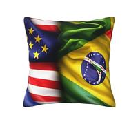 FGPkjh American and Brazilian Flags Print Soft Throw Pillow Covers Square Cushion Cases Couch Sofa Bed Home Living Room Car