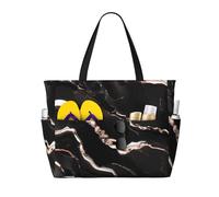 FGPkjh Black rose gold Marble Print Waterproof Beach Travel Bag Lightweight Foldable Canvas Bags Gym Picnic Vacation