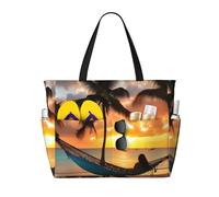 FGPkjh Coconut Beach Sunset Hammock Print Waterproof Beach Travel Bag Lightweight Foldable Canvas Bags Gym Picnic Vacation