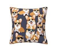 FGPkjh Cute Corgi Glasses Mustaches Print Soft Throw Pillow Covers Square Cushion Cases Couch Sofa Bed Home Living Room Car