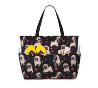 FGPkjh Cute Pug Print Waterproof Beach Travel Bag Lightweight Foldable Canvas Bags Gym Picnic Vacation