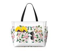 FGPkjh Flamingo Bird Round Leaves Print Waterproof Beach Travel Bag Lightweight Foldable Canvas Bags Gym Picnic Vacation