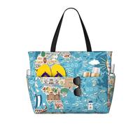 FGPkjh Greece Map Print Waterproof Beach Travel Bag Lightweight Foldable Canvas Bags Gym Picnic Vacation
