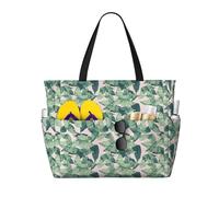 FGPkjh green palm tree leaves pink Print Waterproof Beach Travel Bag Lightweight Foldable Canvas Bags Gym Picnic Vacation