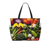 FGPkjh Introduction of various vegetables Print Waterproof Beach Travel Bag Lightweight Foldable Canvas Bags Gym Picnic Vacation