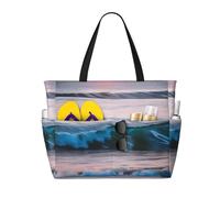 FGPkjh Sunset and Sunrise with Ocean Sea Waves Print Waterproof Beach Travel Bag Lightweight Foldable Canvas Bags Gym Picnic Vacation