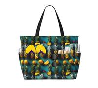 FGPkjh Tropical Fruit Pineapple Print Waterproof Beach Travel Bag Lightweight Foldable Canvas Bags Gym Picnic Vacation