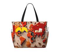 FGPkjh World Map Made up of Spices Print Waterproof Beach Travel Bag Lightweight Foldable Canvas Bags Gym Picnic Vacation