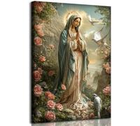 FGQ Blessed Mother Art Canvas Wall Art Virgin Mary Among Roses Painting Artwork Catholic Prints Our Lady of Guadalupe Portrait Poster Christian Gifts Religious Picture 12x16inch Ready to Hang