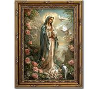 FGQ Vintage Gold Framed Blessed Mother Art Canvas Wall Art Virgin Mary Among Roses Painting Artwork Catholic Prints Our Lady of Guadalupe Portrait Poster Christian Gifts Religious Picture 12x16inch
