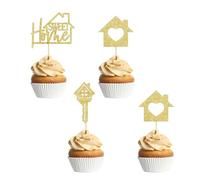 Fgrevssuy 24PCS Sweet Home Cupcake Toppers Glitter Gold Key House Warming Cake Toppers Decoration for Welcome New Home Party Housewarming Party Supplies