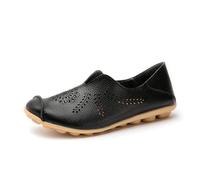 FGRID Black,39, Women Hollow Out Comfortable Leather Loafers, Casual Round Toe Flat Moccasins Driving Shoes, Formal Breathable Non-Slip Walking Nursing Work Shoes