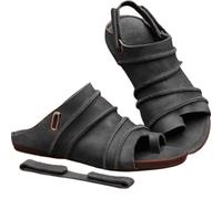 FGRID Women Clip Toe Orthopedic Sandals, Fish Big Toe Bone Shoe with Arch Support, Plus Size Leather Slingback Sandal for Pain Relief Bunion Symptoms,Black,36