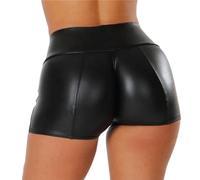 FGRID Women High Waist Leather Short Hot Pants, Butt Lifting Ultra Stretch Nightclub Shorts, Sexy Nightclub Bodycon Wet Look Pants,Black,5XL