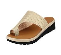 FGRID Women Platform Orthopedic Sandals, Fashionable Mesh Clip Toe Bunion Correction Sandals, Summer Arch Support Beach Sandals for Pain Relief Bunion Symptoms,Apricot,40