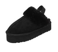 FGRID Women's Fluff Slide Slipper, Fashion Suede Plush Open Toe Faux Fur Slingback Sandals, Winter Fuzzy Platform Slide House Sandals with Elastic Strap,Black,37