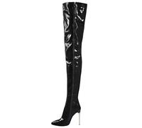 FGRID Women's Patent Leather Over The Knee Boots, Fashion Artificial PU Stiletto High Heel Thing High Boots, Sexy Stretch Side Zipper Nightclub Long Boots,Black,38