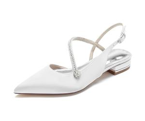 FGRID Women's Satin Rhinestones Bridal Flats, Pointed Toe Low Heels Wedding Pumps Sandals, Evening Prom Party Bridesmaid Dress Shoes