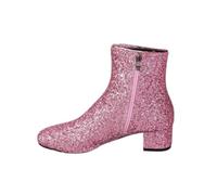FGRID Women's Sequins Glitter Chunky Heel Ankle Boots, Fashion Sparkly Round Toe Mid-Heels Party Wedding Booties, Zipper Bridal Dress Short Booties,Pink,37