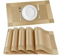 FGSAEOR Placemats Place Mats for Kitchen Dining Table, Heat-Resistant StainAnti-Skid Washable PVC Table Mats, Easy to Cleaning Woven Vinyl Dinner Mats (Gold, 6 Pack)