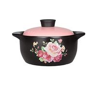FGSHDBCU Casserole Dish Small Clay Pot Binaural Ceramic Casserole Dish With Lid Cookware Flower Decoration Earthen Pot High Temperature Resistance (Pink 2.8L)