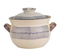FGSHDBCU Ceramic Cooking Pot Japanese Hot Pot Casserole Dish Cookware Stew Soup Earthenware Clay Pot with Lid Double Handle Kitchen Stoneware ()