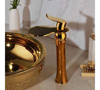 FGSHDBCU Gougeltd Tall Single Hole/Handle Polished Gold Wide Waterfall Spout Bathroom Wash Basin Sink Mixer Tap Faucet
