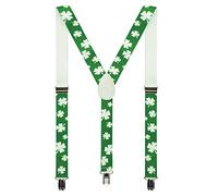 FGSS St-Patricks-Day Accessories Shamrock-Suspenders for Men - Adjustable Elastic Y Shape Braces with Clips, Green With White Shamrocks, Adjustable