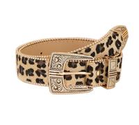 FGSS Women Leopard Print Belt - Fashionable PU Leather Belts with Gold Trim Beads Chic Metal Pin Buckle for Jeans Pants Dress, Leopard Print, Fit for Waist 28"-38"