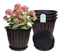 FGstyle 12 Inch Pots for Plants,4 Pack Tall Planters,Large Flower Pots with Drainage Hole & Saucer,Decorative Outdoor Planter for Planting Medium Large Plants(Black