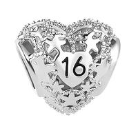 FGT 13 16 18 21 30 40 50 60 Love Heart Bead Charm fit Pandora Charms Bracelets Birthday Gift for Women Silver Sparkling Star